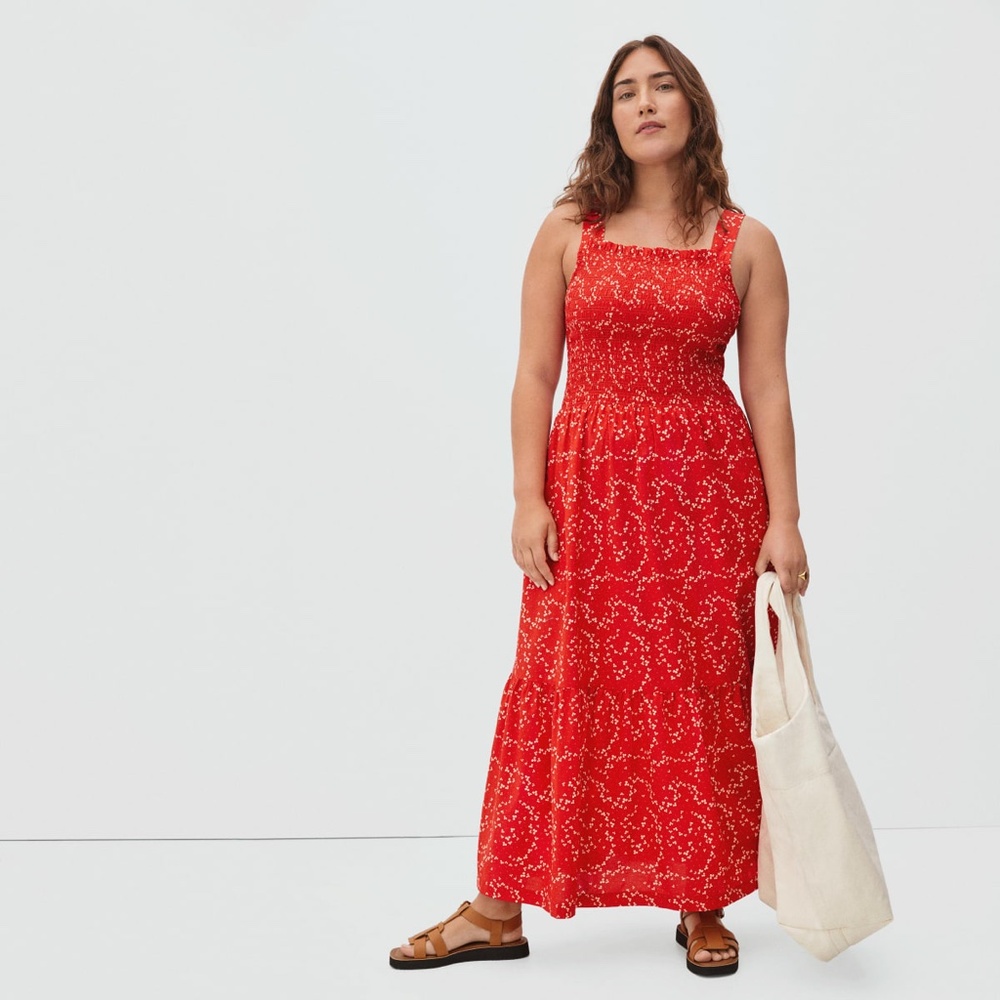Everlane Smocked Maxi Dress, Floral Red, XXS